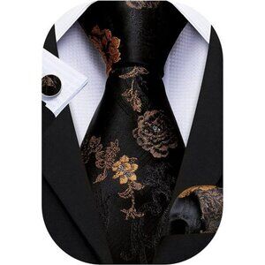 Mens floral tie set with handkerchief cufflinks wedding party necktie gift
